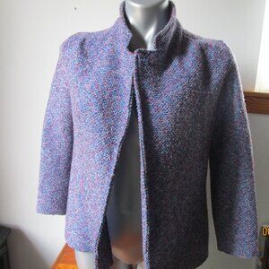 Light knit short blazer jacket, lavender blue variegated, medium size